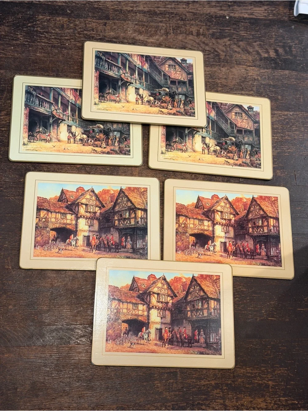 Vintage Equestrian Horse Foxhunt Scene British Cork Placemat set 6